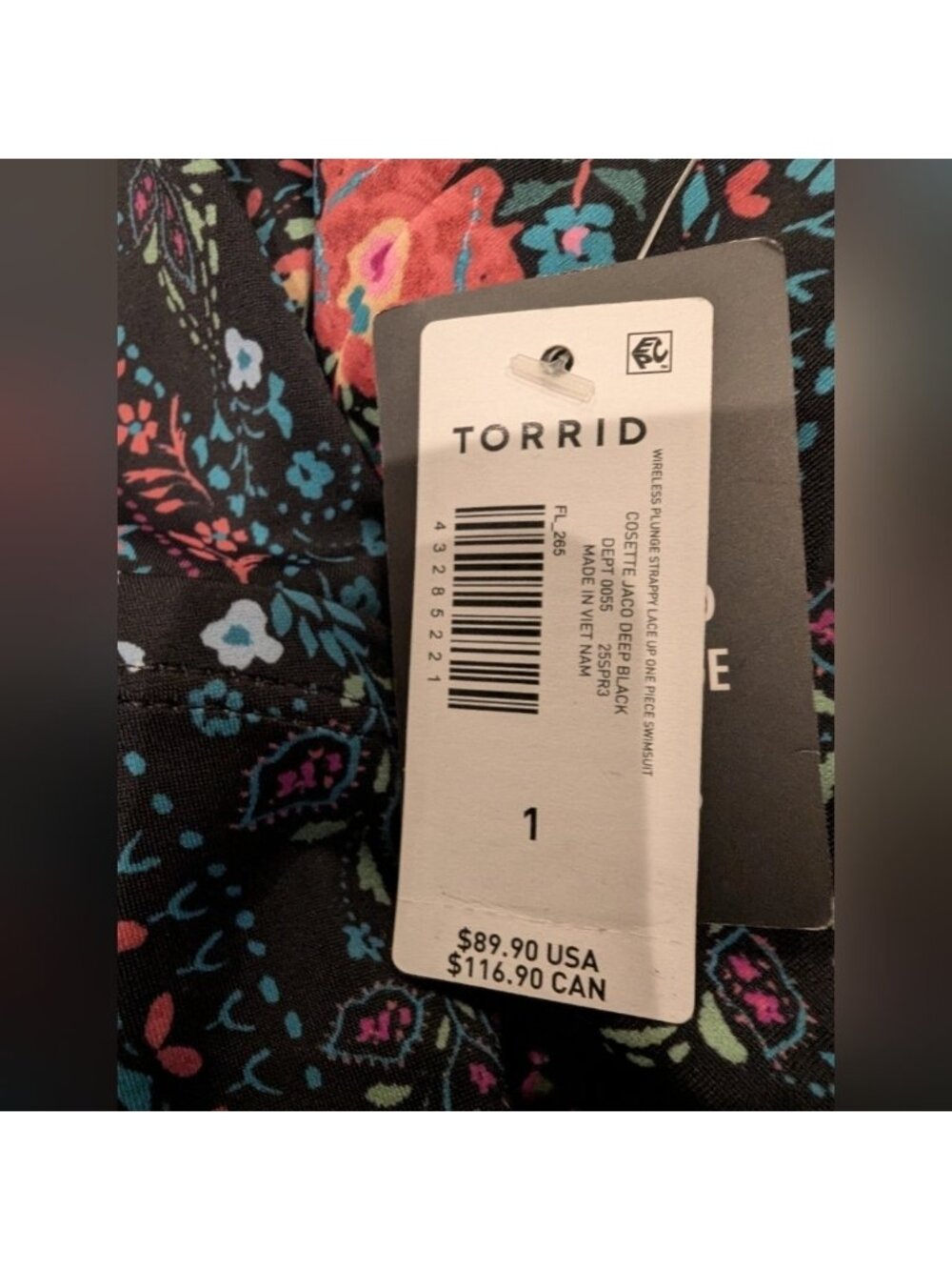 Torrid Wireless Plunge One-Piece Swimsuit plus Size 1x NWT Black & multicolored - Picture 10 of 11
